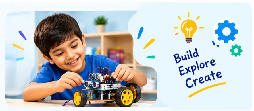 Children exploring simple robotics and building models